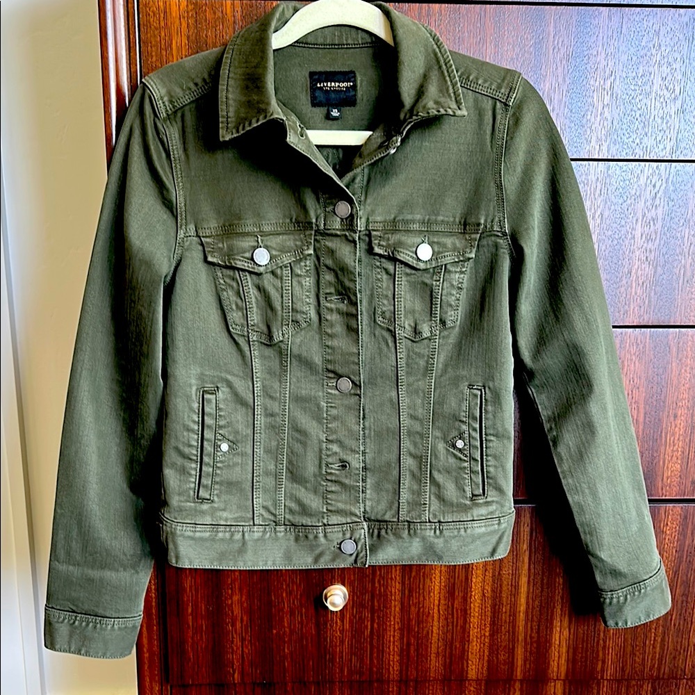 Liverpool Jeans Company Green Jean Jacket Fitted Cotton Blend